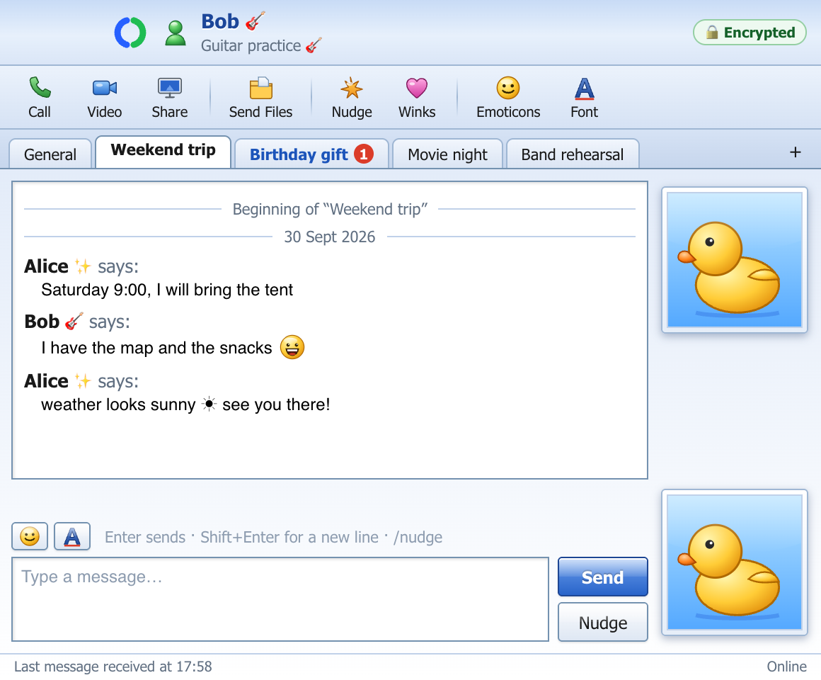 Topic tabs in a chat window